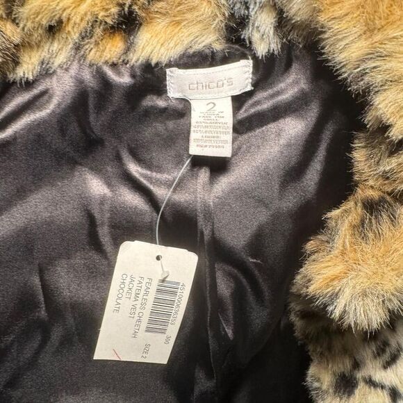 NWT Chico’s Faux Fur Animal Print Vest Size 2 (L/XL) Sleeveless Jacket Cheetah L - Picture 3 of 5